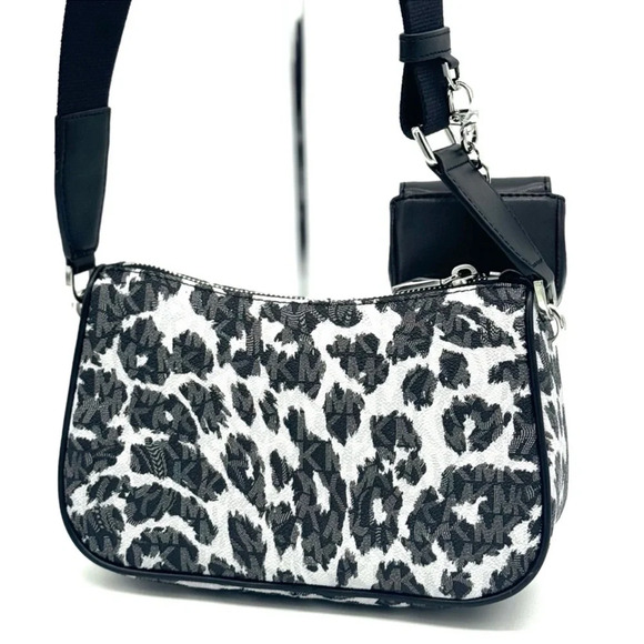 Michael Kors Jet Set Medium Leopard Logo Crossbody Bag W Case for Apple AirPods - Picture 4 of 11